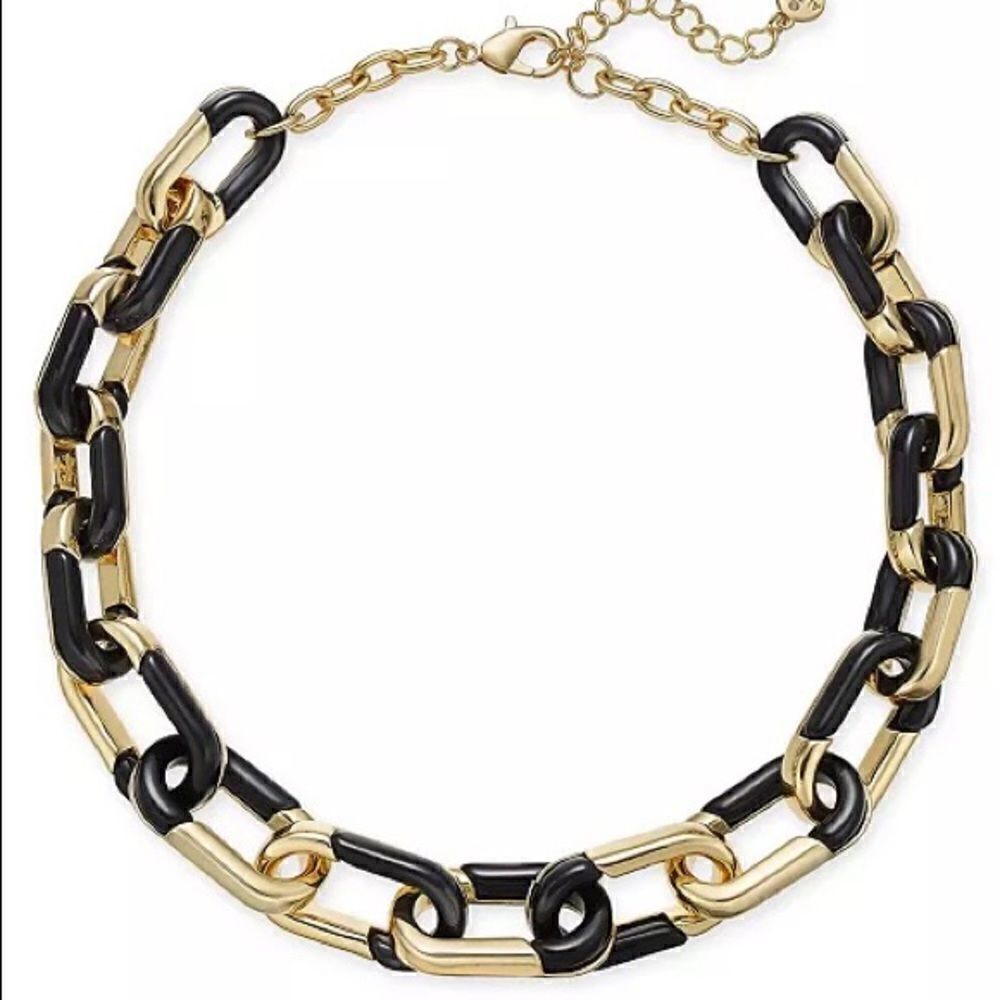 NWT Gold-Tone & Black Acrylic Large Link Necklace, 20" + 2" extender